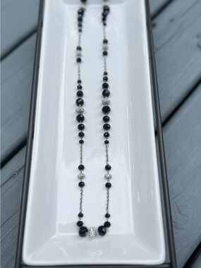 Monet Black Bead Necklace with Silver Accents